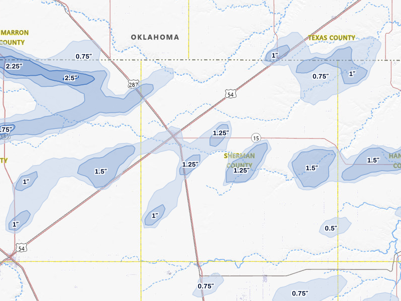 NEXRAD radar-signature map of the hail storm over Stratford, TX on Jun 26, 2026