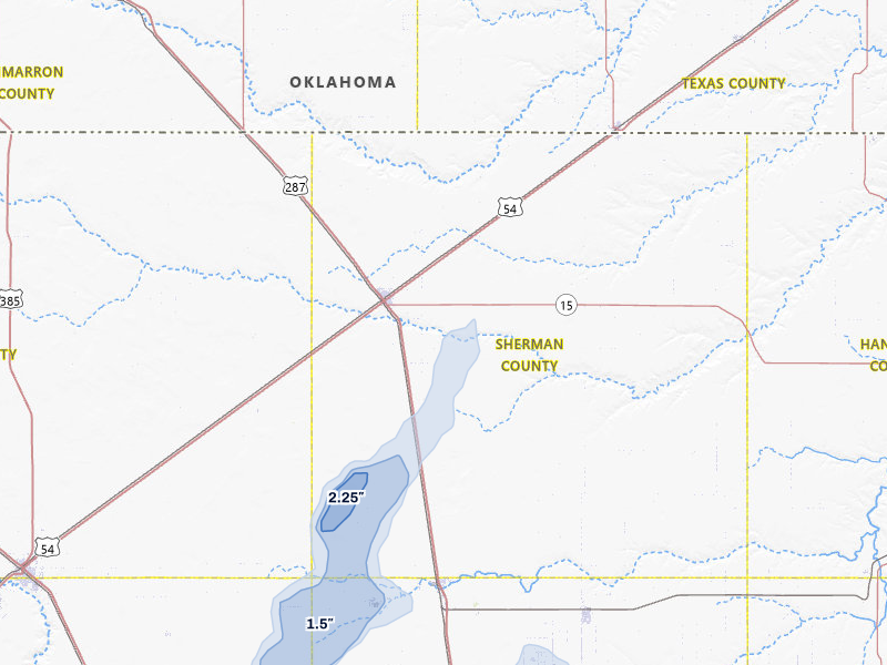 NEXRAD radar-signature map of the hail storm over Stratford, TX on Jul 5, 2026