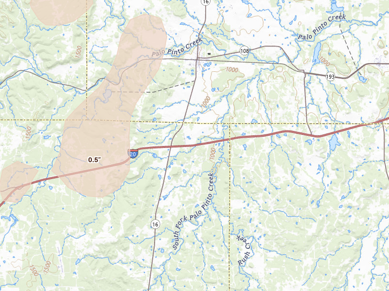 Radar-estimated hail-size map of the storm over Strawn, TX on Mar 10, 2026