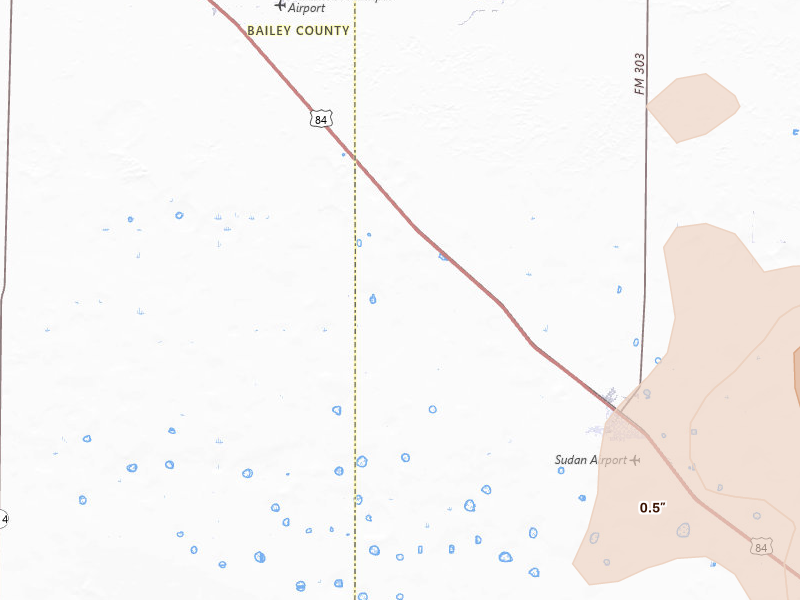 Radar-estimated hail-size map of the storm over Sudan, TX on May 23, 2026