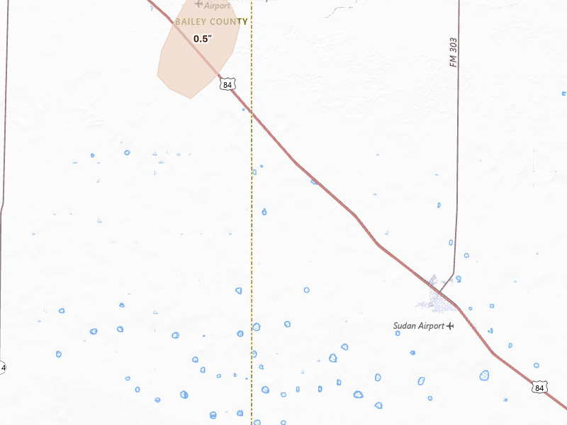 Radar-estimated hail-size map of the storm over Sudan, TX on Jun 30, 2026