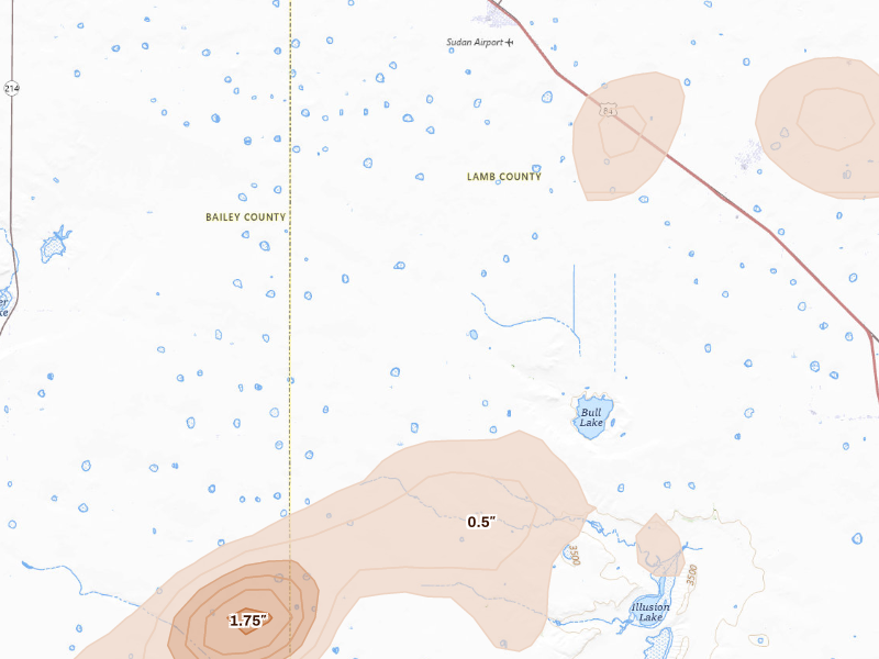Radar-estimated hail-size map of the storm over Sudan, TX
