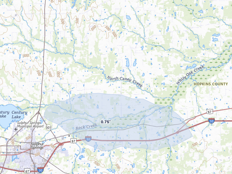 NEXRAD radar-signature map of the hail storm over Sulphur Springs, TX on May 8, 2026