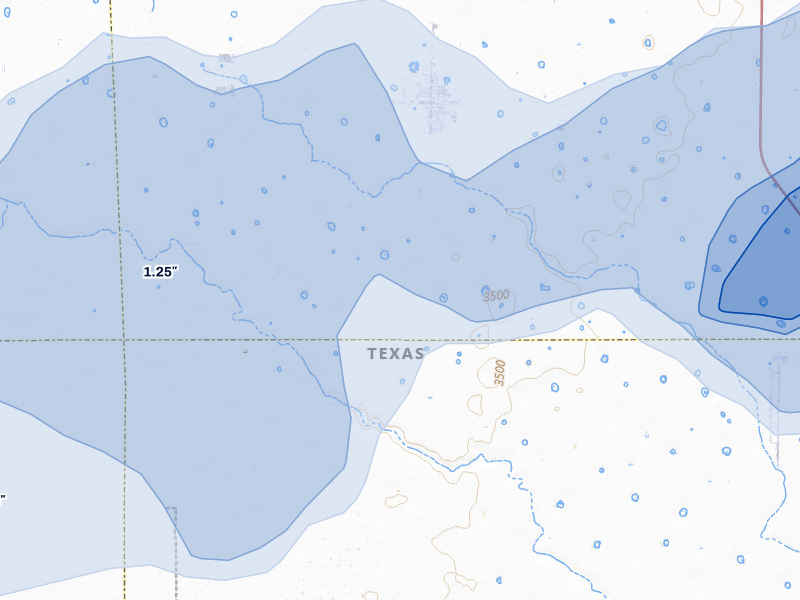 NEXRAD radar-signature map of the hail storm over Sundown, TX on Jun 8, 2026
