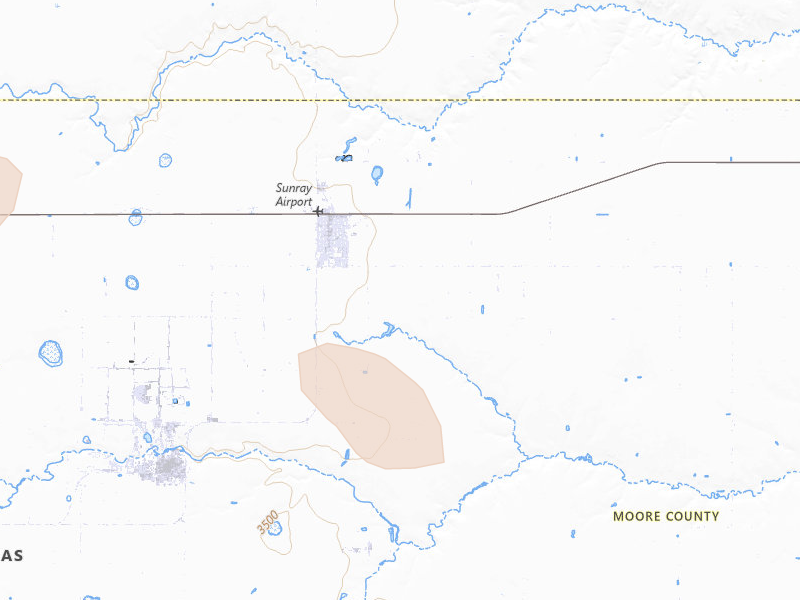 Radar-estimated hail-size map of the storm over Sunray, TX on May 23, 2026
