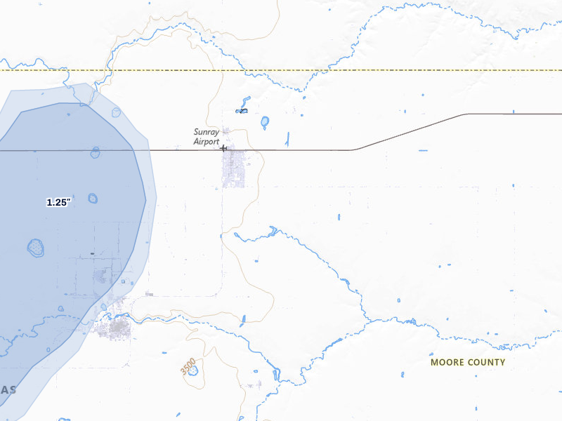 NEXRAD radar-signature map of the hail over Sunray, TX