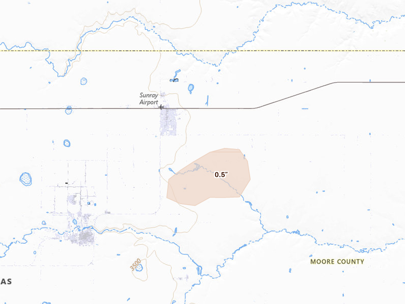 Radar-estimated hail-size map of the storm over Sunray, TX