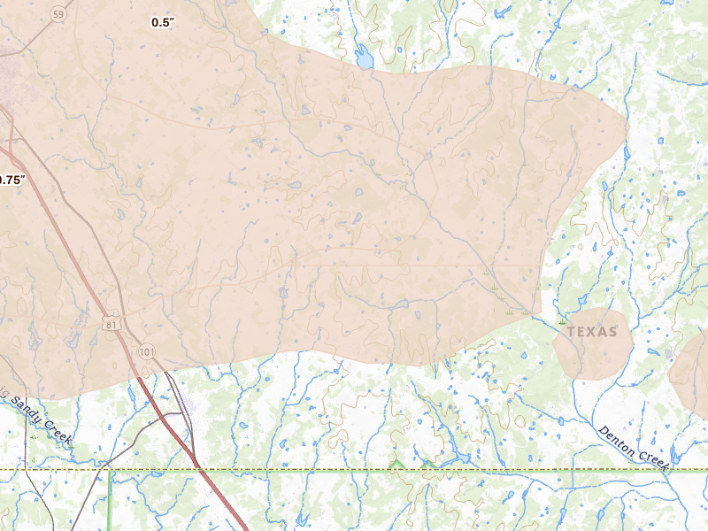 Radar-estimated hail-size map of the storm over Sunset, TX on Apr 28, 2026