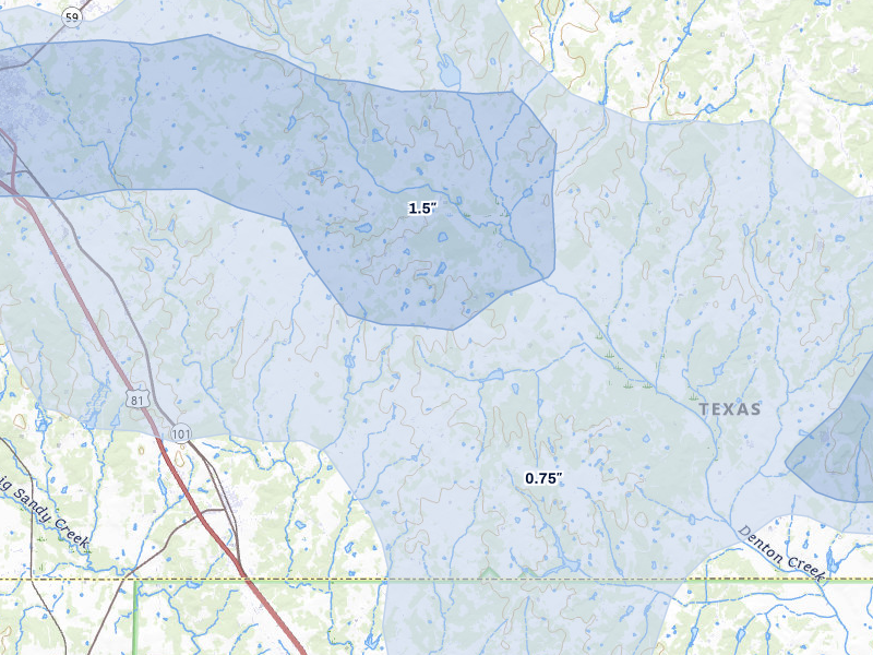 NEXRAD radar-signature map of the hail storm over Sunset, TX on Apr 28, 2026
