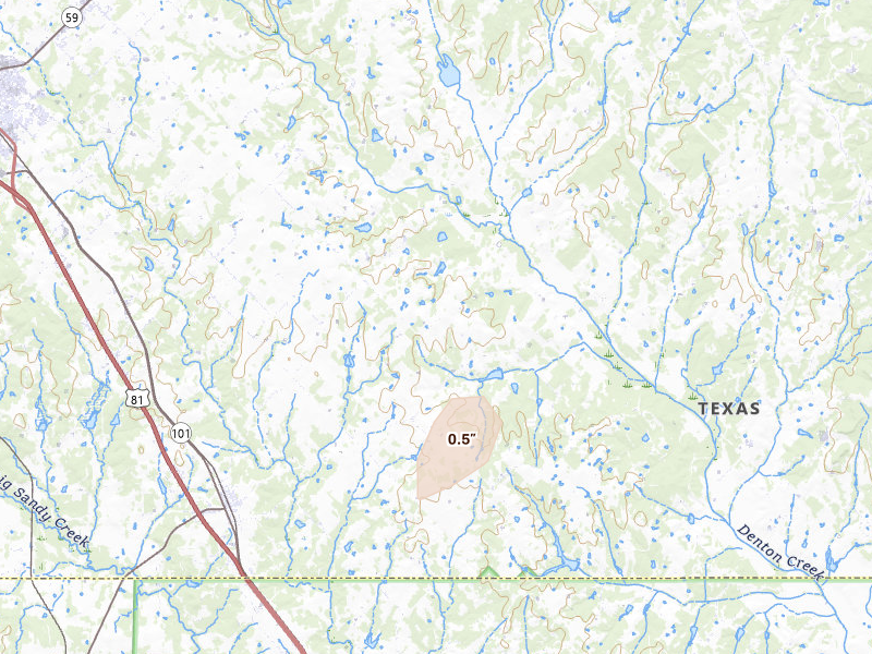 Radar-estimated hail-size map of the storm over Sunset, TX on Jun 6, 2026
