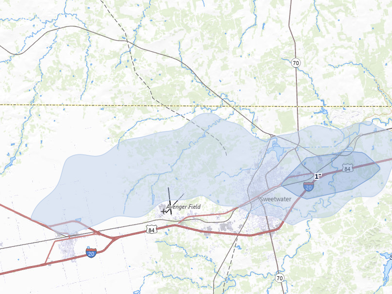 NEXRAD radar-signature map of the hail over Sweetwater, TX