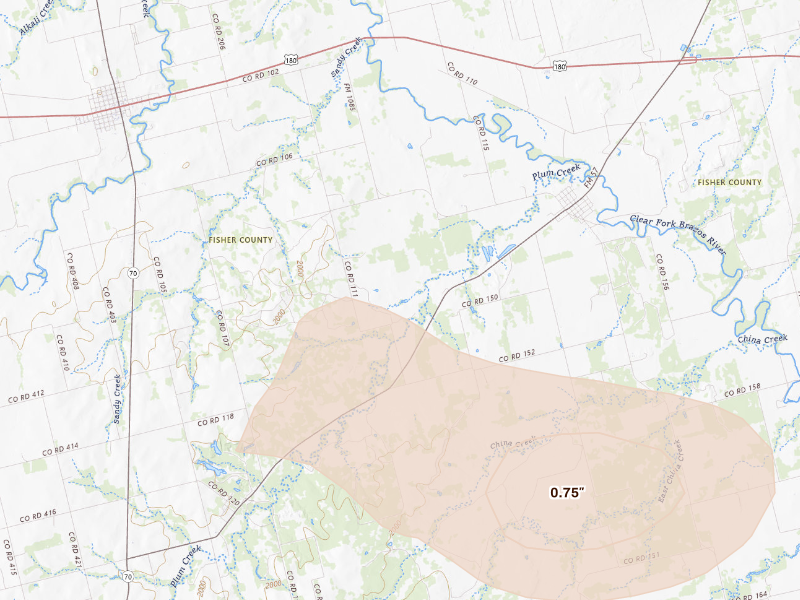 Radar-estimated hail-size map of the storm over Sylvester, TX on Sep 26, 2026