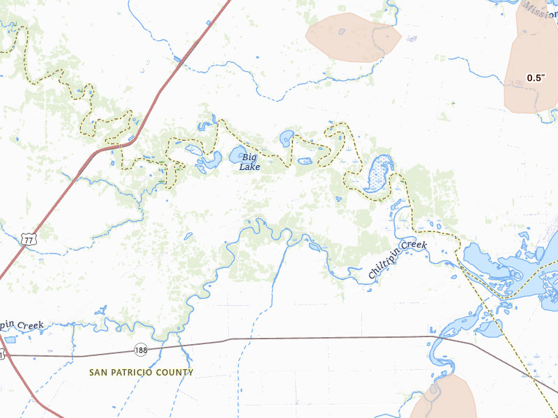 Radar-estimated hail-size map of the storm over Taft, TX on May 19, 2026