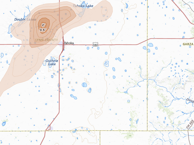 Radar-estimated hail-size map of the storm over Tahoka, TX on May 23, 2026