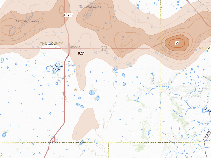 Radar-estimated hail-size map of the storm over Tahoka, TX on May 31, 2026