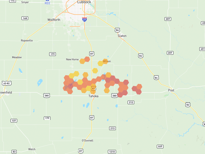 Hail map of Tahoka, TX on Jun 1, 2026, hail up to 2.5"