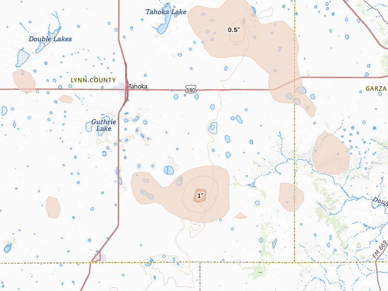 Radar-estimated hail-size map of the storm over Tahoka, TX on Jun 2, 2026