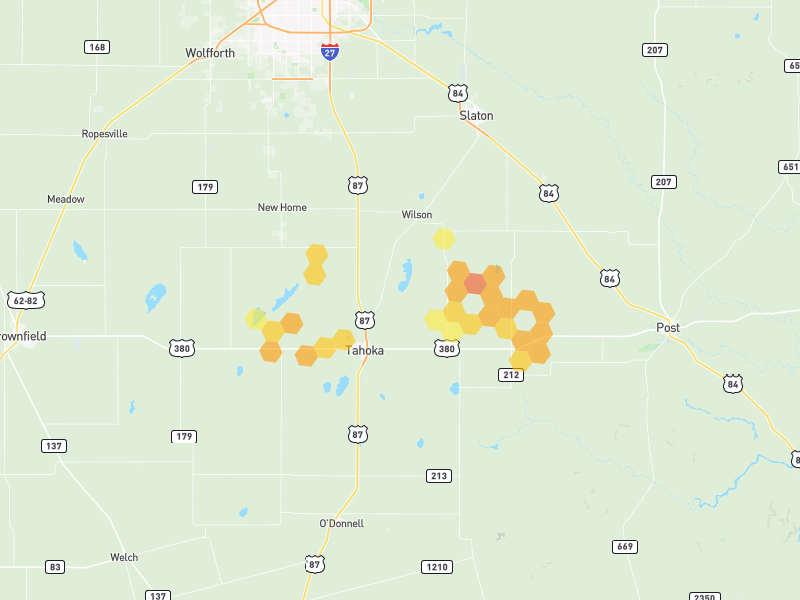 Hail map of Tahoka, TX on Jun 3, 2026, hail up to 1.5"