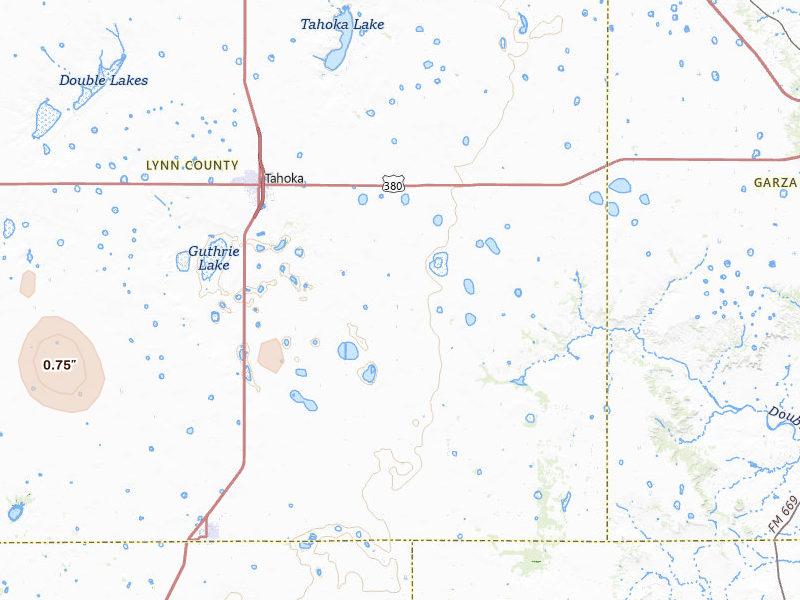 Radar-estimated hail-size map of the storm over Tahoka, TX on Jul 18, 2026