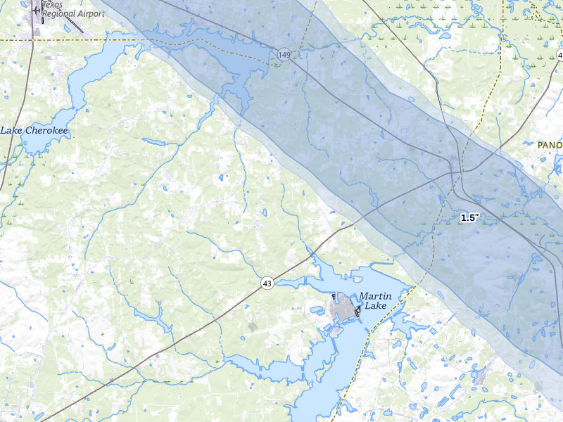 NEXRAD radar-signature map of the hail over Tatum, TX