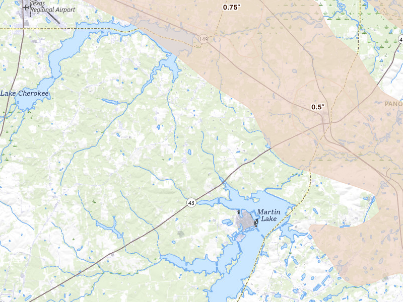Radar-estimated hail-size map of the storm over Tatum, TX on Apr 24, 2026