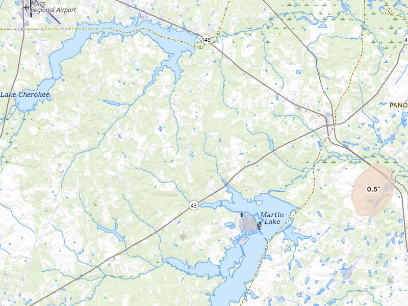 Radar-estimated hail-size map of the storm over Tatum, TX