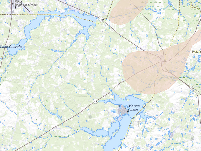 Radar-estimated hail-size map of the storm over Tatum, TX on Jul 6, 2026