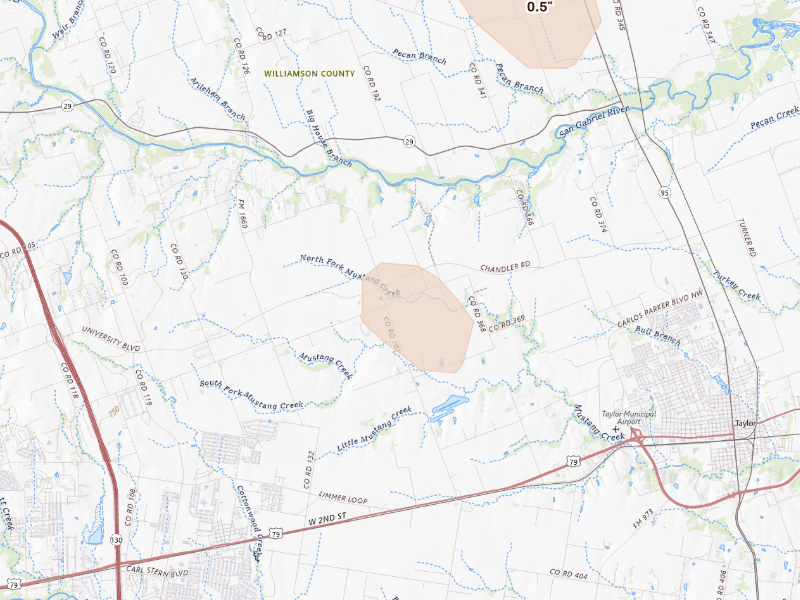 Radar-estimated hail-size map of the storm over Taylor, TX