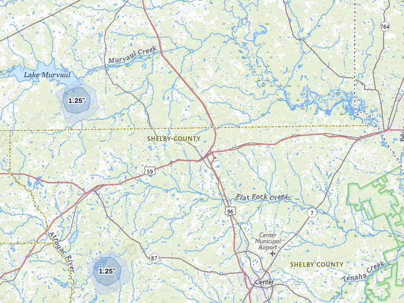 NEXRAD radar-signature map of the hail storm over Tenaha, TX on Apr 29, 2026