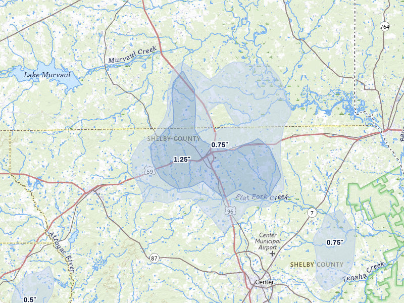 NEXRAD radar-signature map of the hail over Tenaha, TX