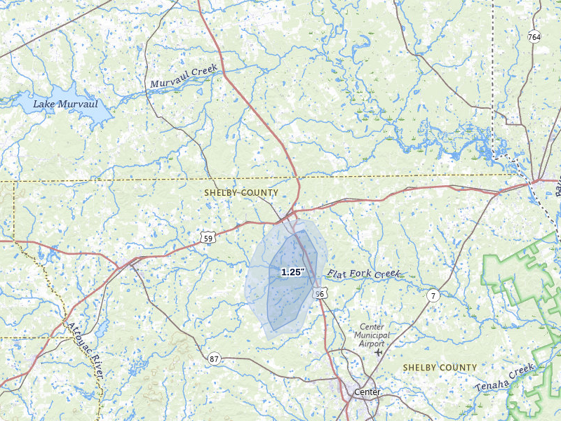 NEXRAD radar-signature map of the hail over Tenaha, TX