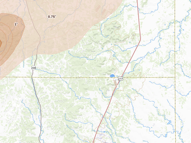 Radar-estimated hail-size map of the storm over Tennyson, TX on Apr 1, 2026