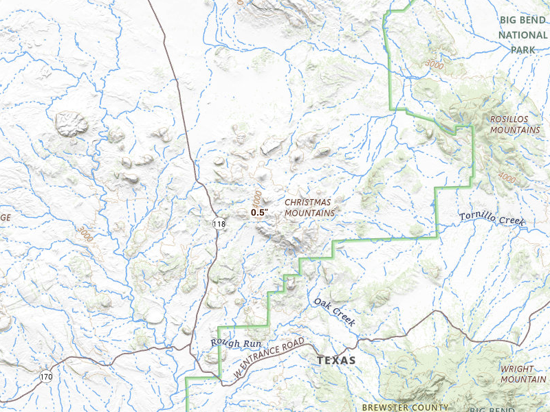Radar-estimated hail-size map of the storm over Terlingua, TX on May 23, 2026