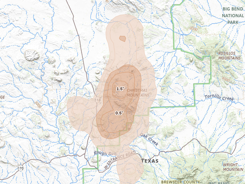 Radar-estimated hail-size map of the storm over Terlingua, TX