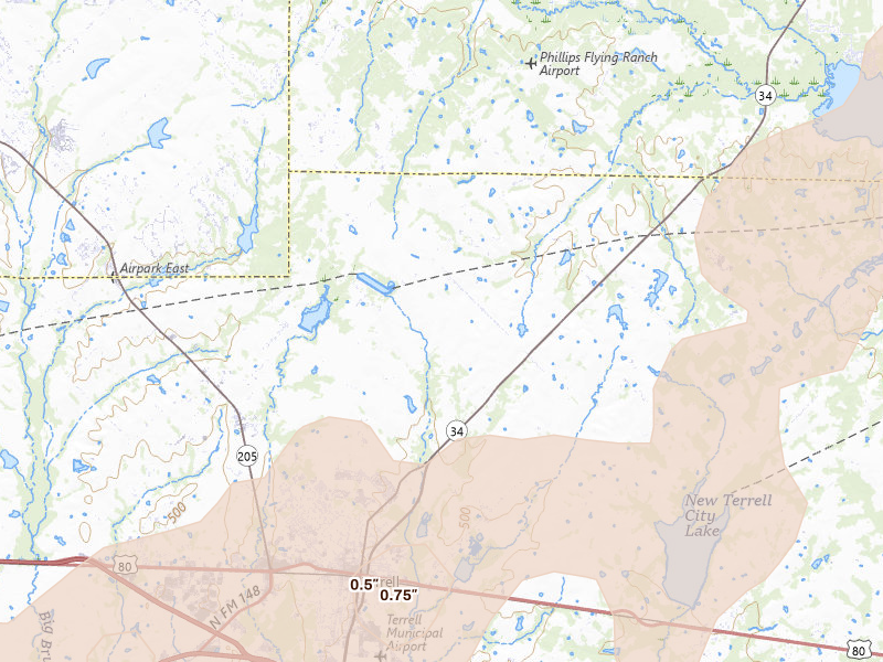 Radar-estimated hail-size map of the storm over Terrell, TX on Jun 6, 2026
