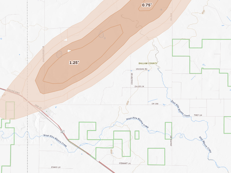 Radar-estimated hail-size map of the storm over Texline, TX