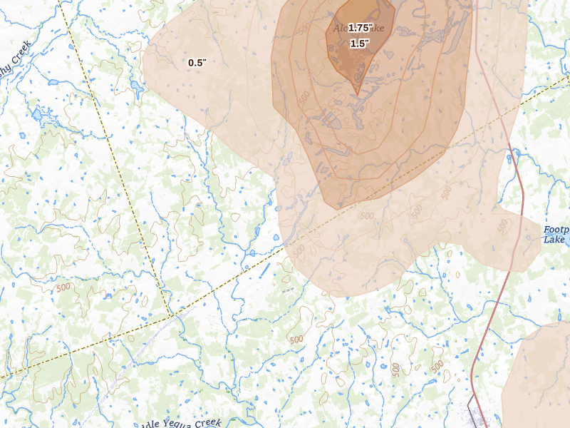 Radar-estimated hail-size map of the storm over Thorndale, TX on May 10, 2026