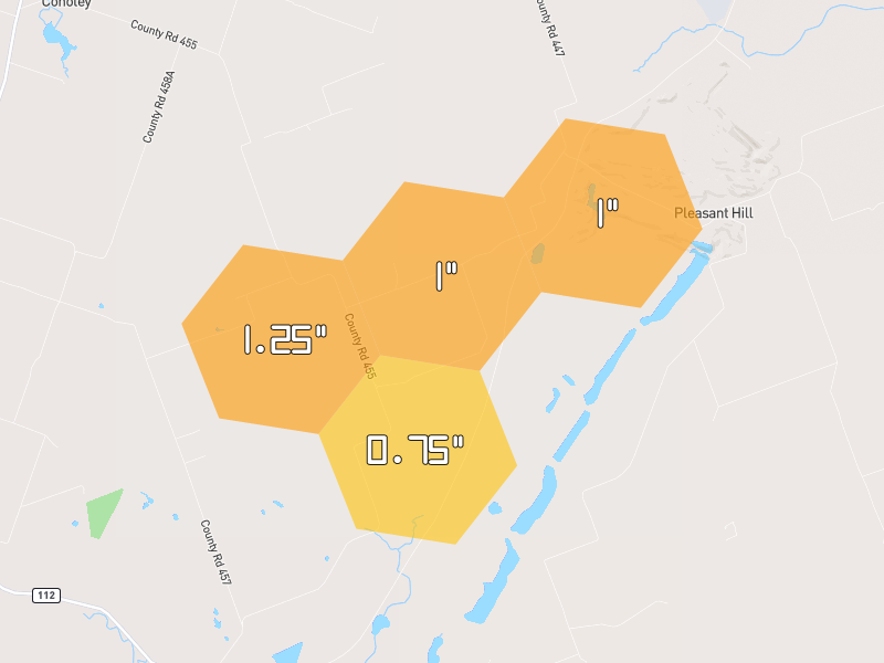 Hail map of Thorndale, TX on Jun 3, 2026, hail up to 1.25"