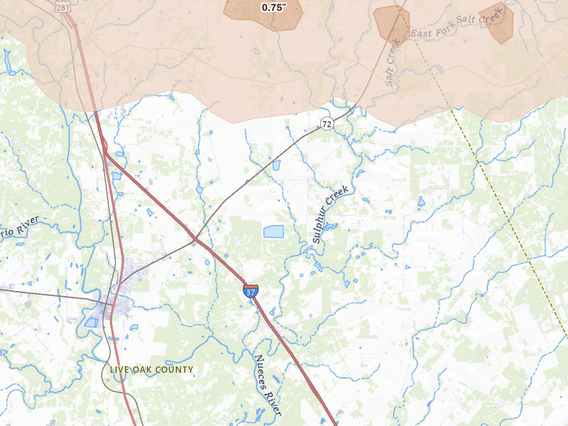 Radar-estimated hail-size map of the storm over Three Rivers, TX on May 1, 2026