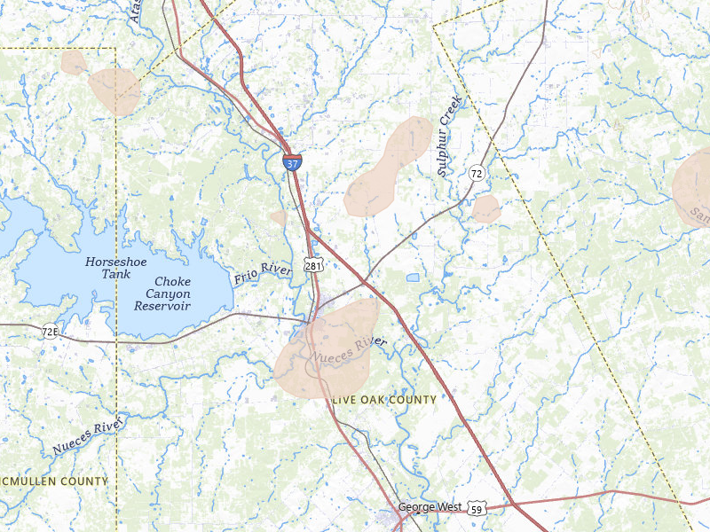 Radar-estimated hail-size map of the storm over Three Rivers, TX on May 23, 2026