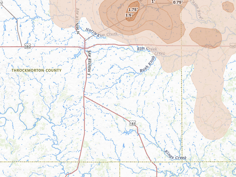 Radar-estimated hail-size map of the storm over Throckmorton, TX on Jun 18, 2026