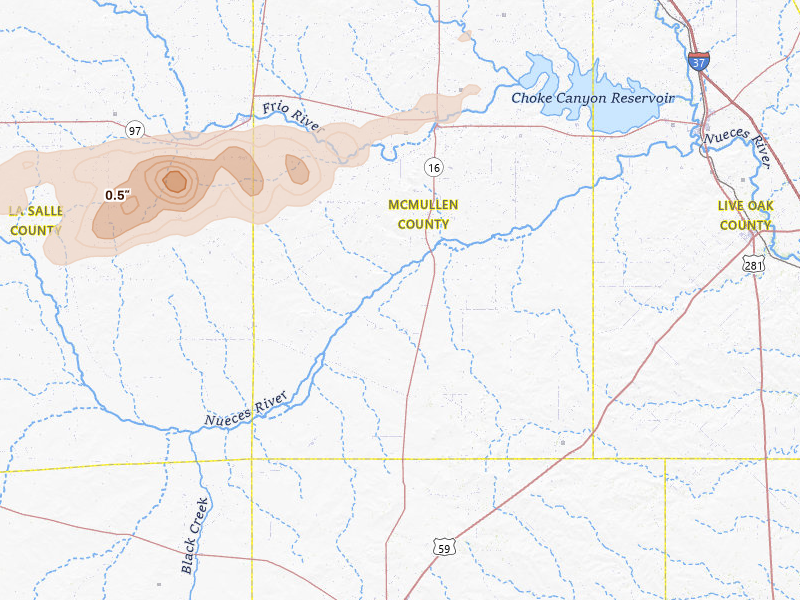 Radar-estimated hail-size map of the storm over Tilden, TX on Apr 30, 2026