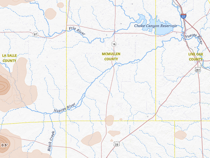 Radar-estimated hail-size map of the storm over Tilden, TX on May 26, 2026