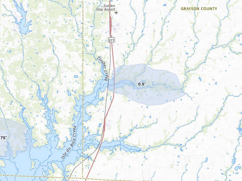 NEXRAD radar-signature map of the hail storm over Tioga, TX on Apr 25, 2026