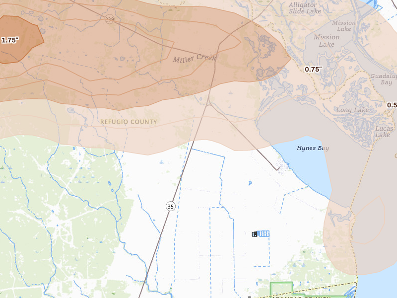 Radar-estimated hail-size map of the storm over Tivoli, TX on May 1, 2026