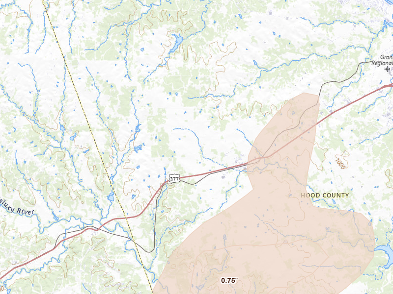 Radar-estimated hail-size map of the storm over Tolar, TX on Mar 4, 2026