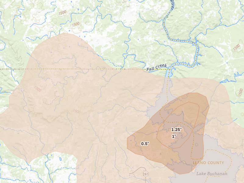 Radar-estimated hail-size map of the storm over Tow, TX on Mar 4, 2026