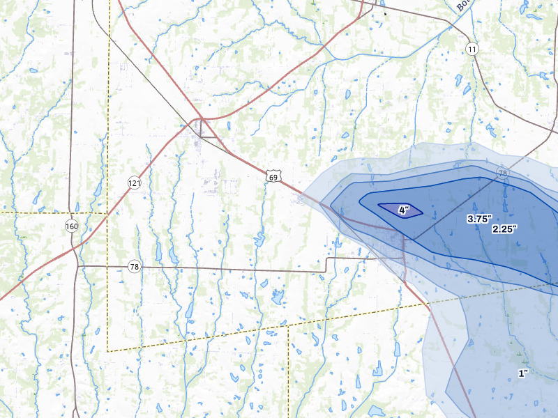 NEXRAD radar-signature map of the hail over Trenton, TX