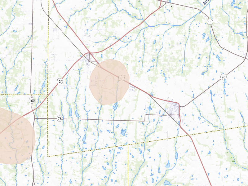 Radar-estimated hail-size map of the storm over Trenton, TX on Jul 6, 2026