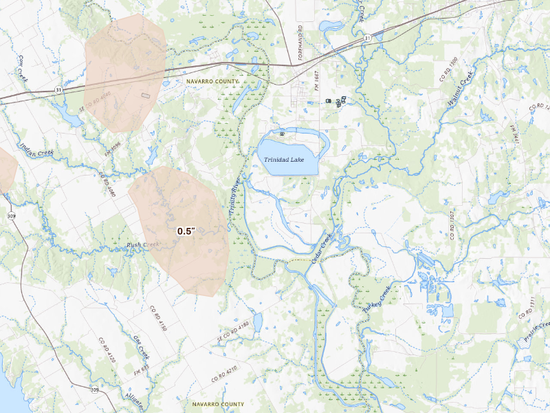 Radar-estimated hail-size map of the storm over Trinidad, TX